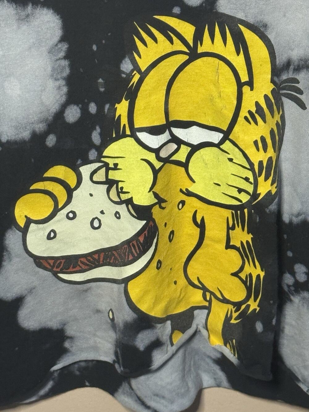 Garfield Black Tye Dye T Shirt Cropped Medium Long Sleeve